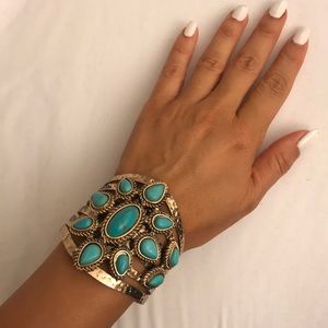 Turquoise grassy gold bracelet cuff